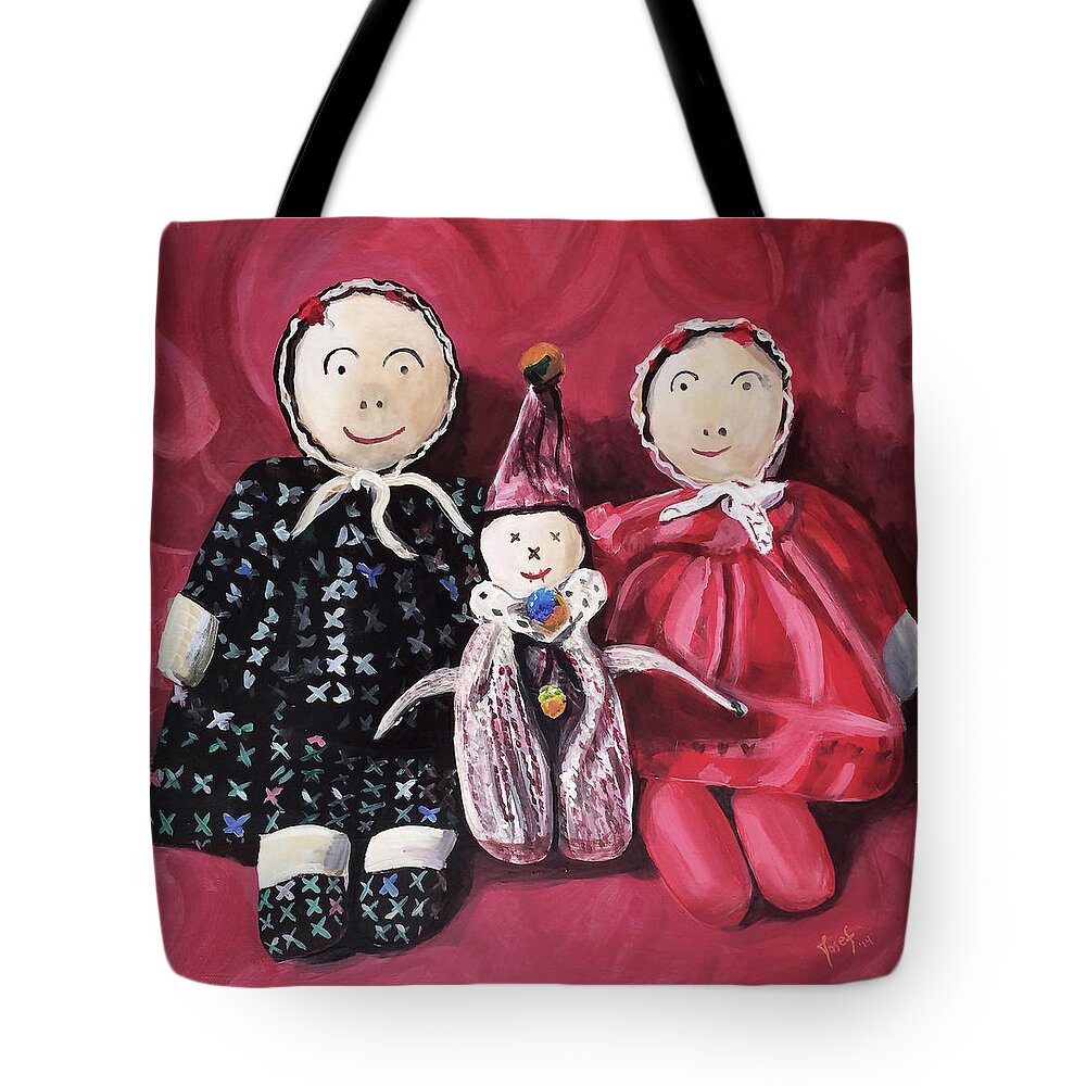 Childhood Tote Bag featuring the painting Dolls of Childhood by Josef Kelly