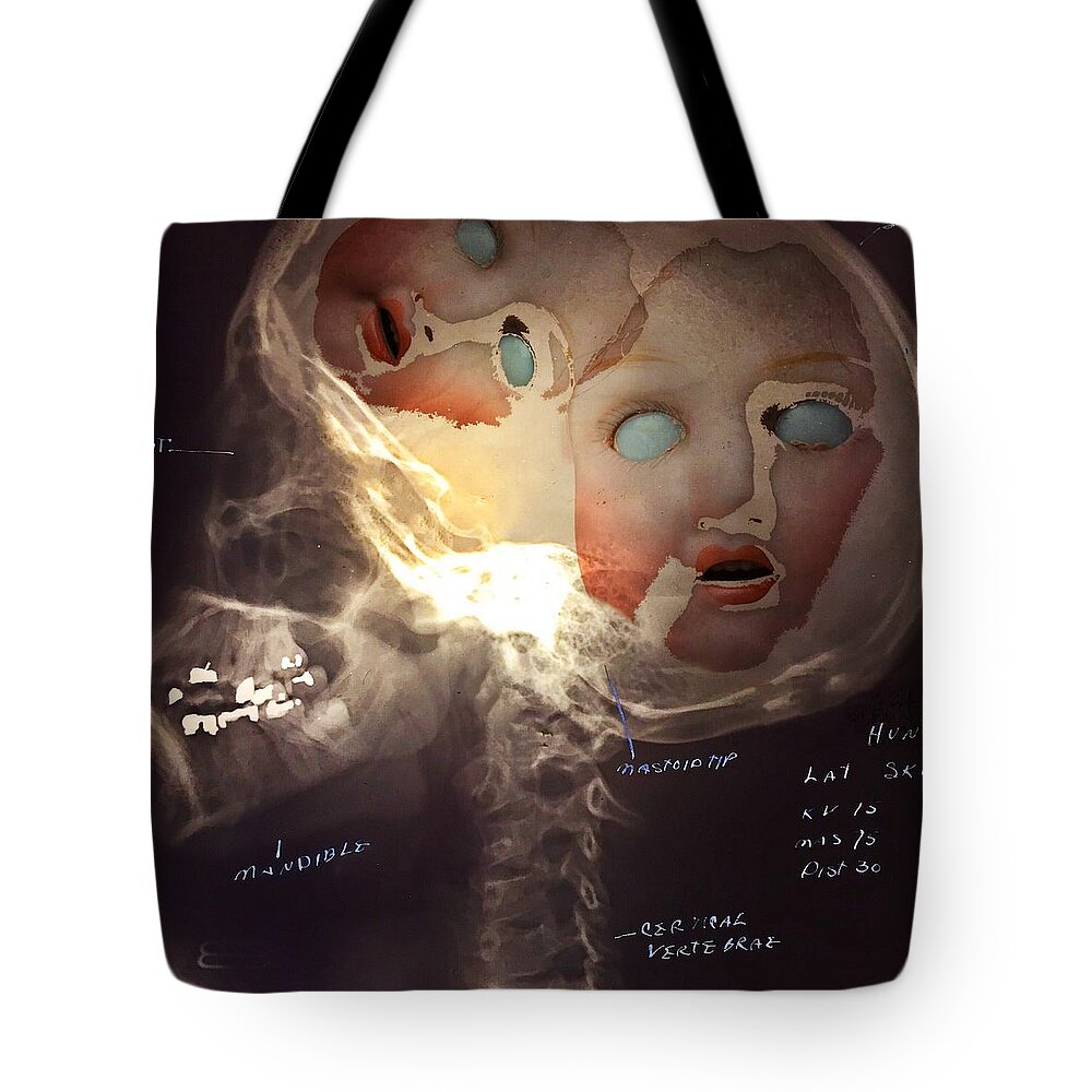 Doll Tote Bag featuring the photograph Dolls On The Brain by Subject Dolly