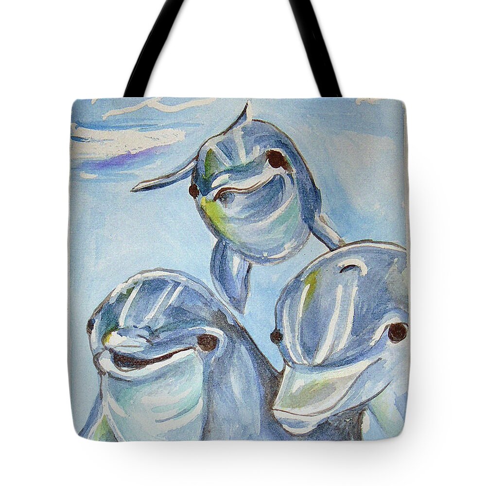  Tote Bag featuring the painting Dolphins by Loretta Nash