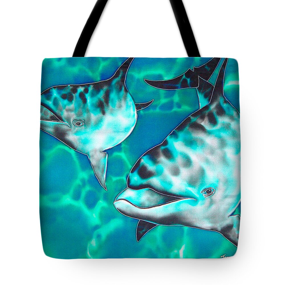 Dolphin Painting Tote Bag featuring the painting Dolphins of Sanne Bay by Daniel Jean-Baptiste