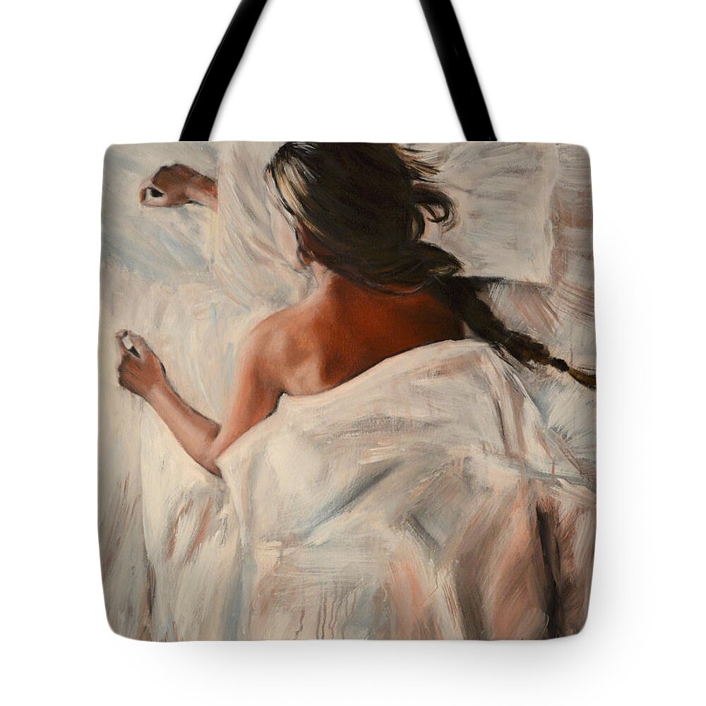 Nude Tote Bag featuring the painting Domenica by Escha Van den bogerd