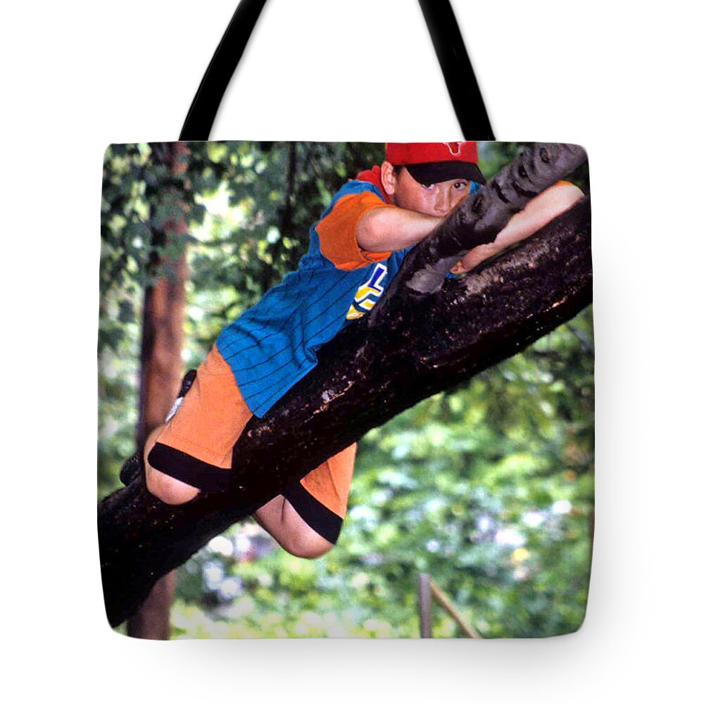 Boy Climbing Tree Tote Bag featuring the photograph Don't Forget To Dream by Laurie Paci