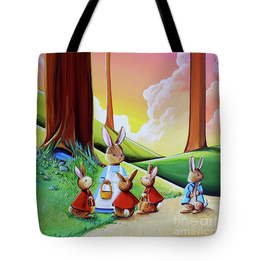Peter Rabbit Tote Bag featuring the painting Don't Go Into Mr McGregors Garden by Cindy Thornton