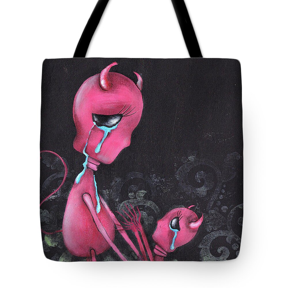 Devils Tote Bag featuring the painting Don't Leave by Abril Andrade