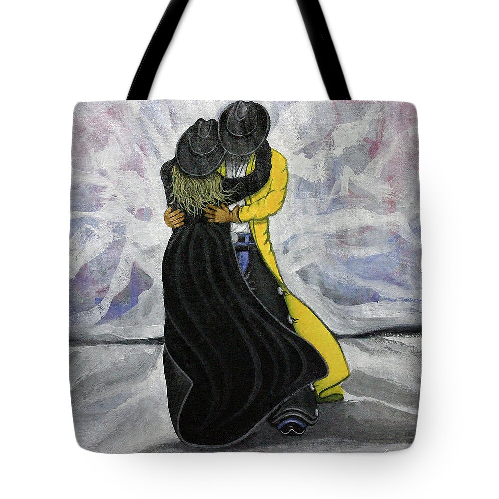 Cowgirl And Cowboy Tote Bag featuring the painting Don't Worry by Lance Headlee