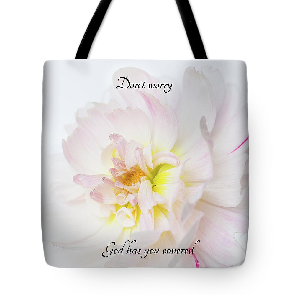 Dahlia Tote Bag featuring the photograph Don't Worry Square by Mary Jo Allen