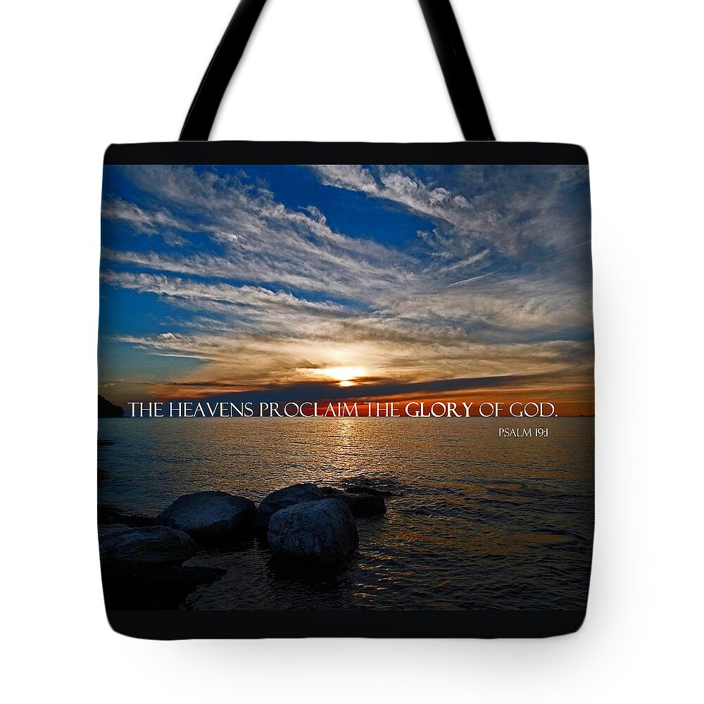 Door County Tote Bag featuring the photograph Door County Sunset - Psalm 19 by David T Wilkinson