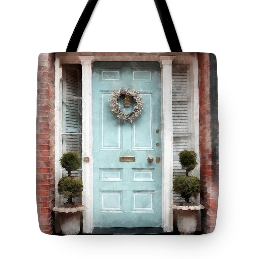 Watercolor Tote Bag featuring the photograph Doors of Boston Blue by Edward Fielding