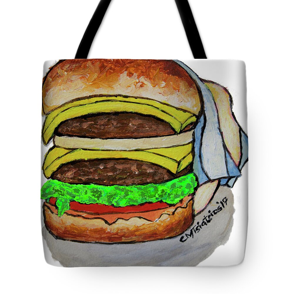 Double Cheeseburger Tote Bag featuring the painting Double Cheeseburger by Carol Tsiatsios