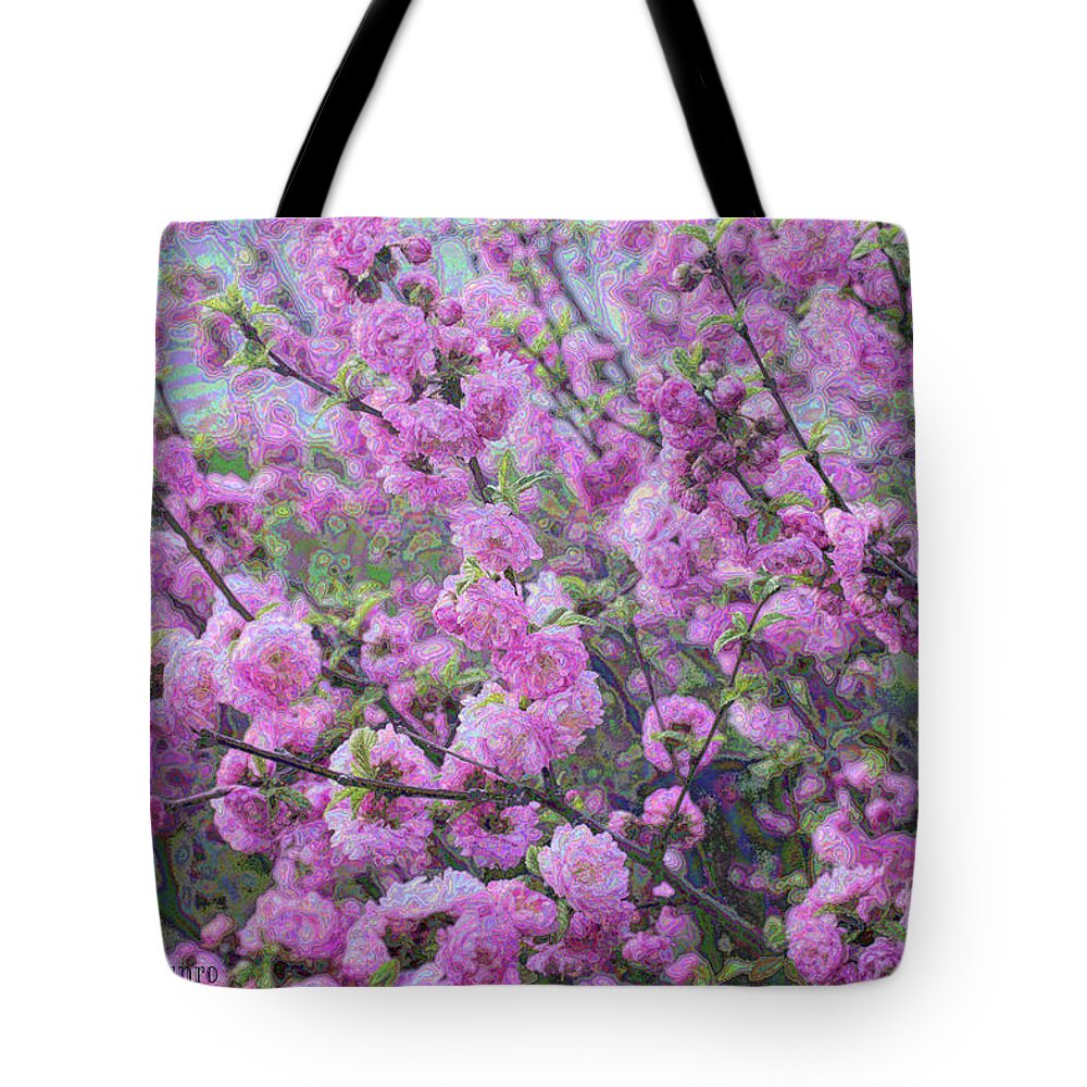 Double Flower Plum Tote Bag featuring the painting Double Flower Plum by Donna L Munro