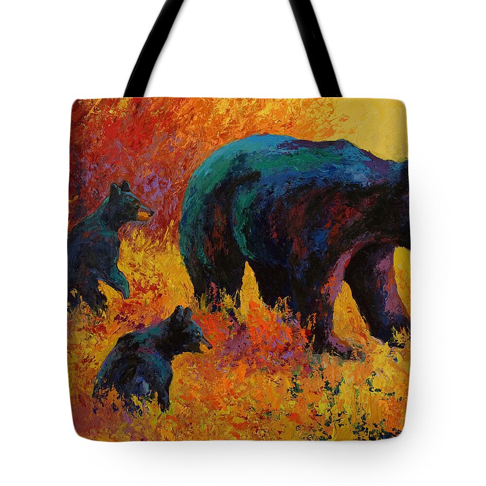 Bear Tote Bag featuring the painting Double Trouble - Black Bear Family by Marion Rose