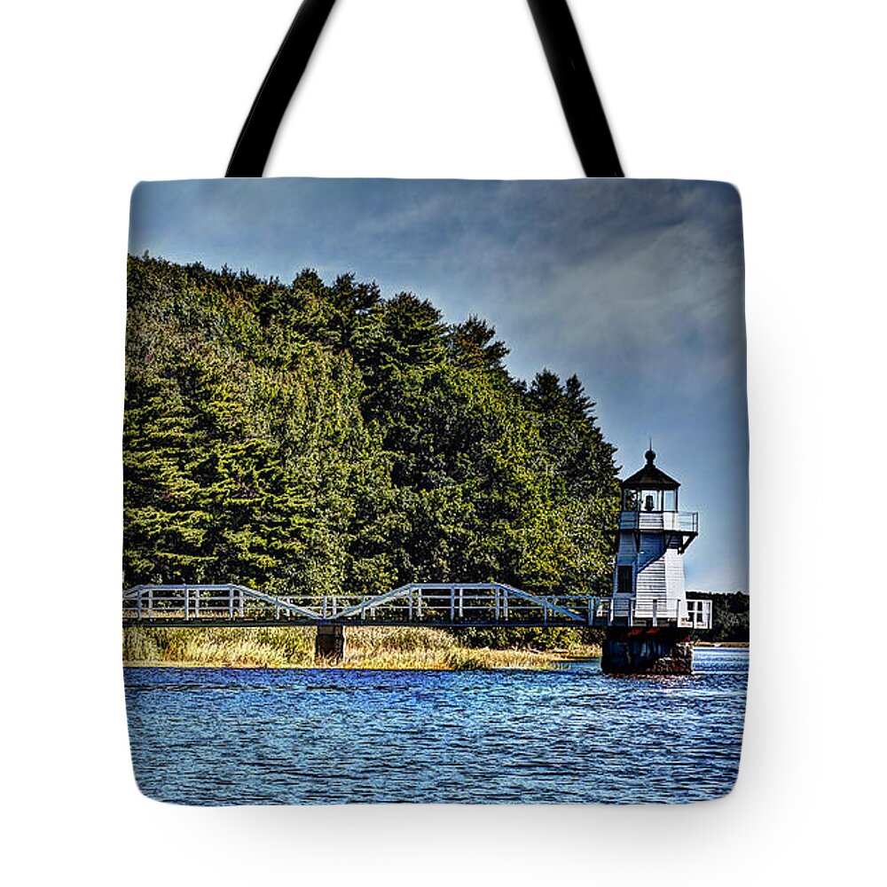 Mid Coast Maine Tote Bag featuring the photograph Doubling Point Lighthouse by Deborah Klubertanz
