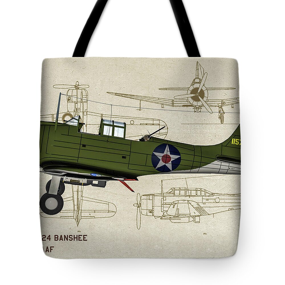 Douglas A-24 Banshee Tote Bag featuring the digital art Douglas A-24 Banshee - Oil by Tommy Anderson