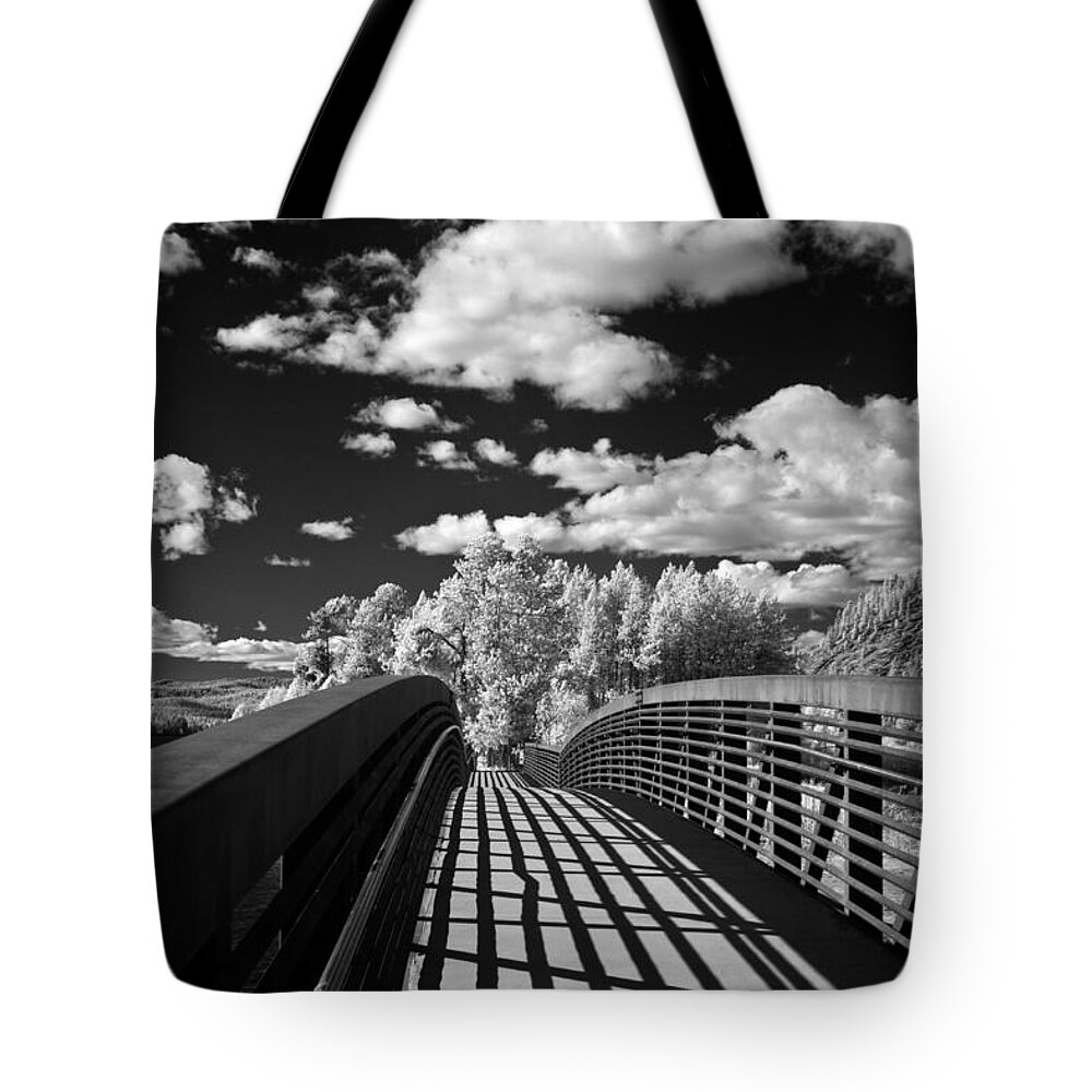 B&w Tote Bag featuring the photograph Dover Slough Bridge 1 by Lee Santa