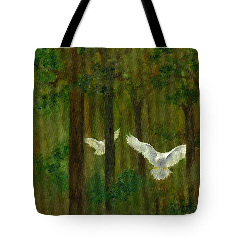 Dove Tote Bag featuring the painting Doves in the Wood by FT McKinstry