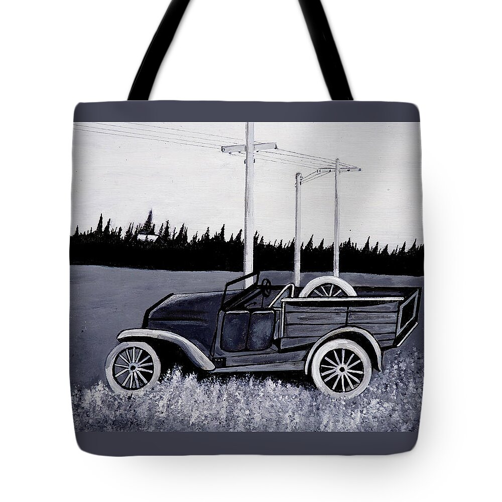 Old Trucks Tote Bag featuring the painting Down by the old Modle T by Pj LockhArt