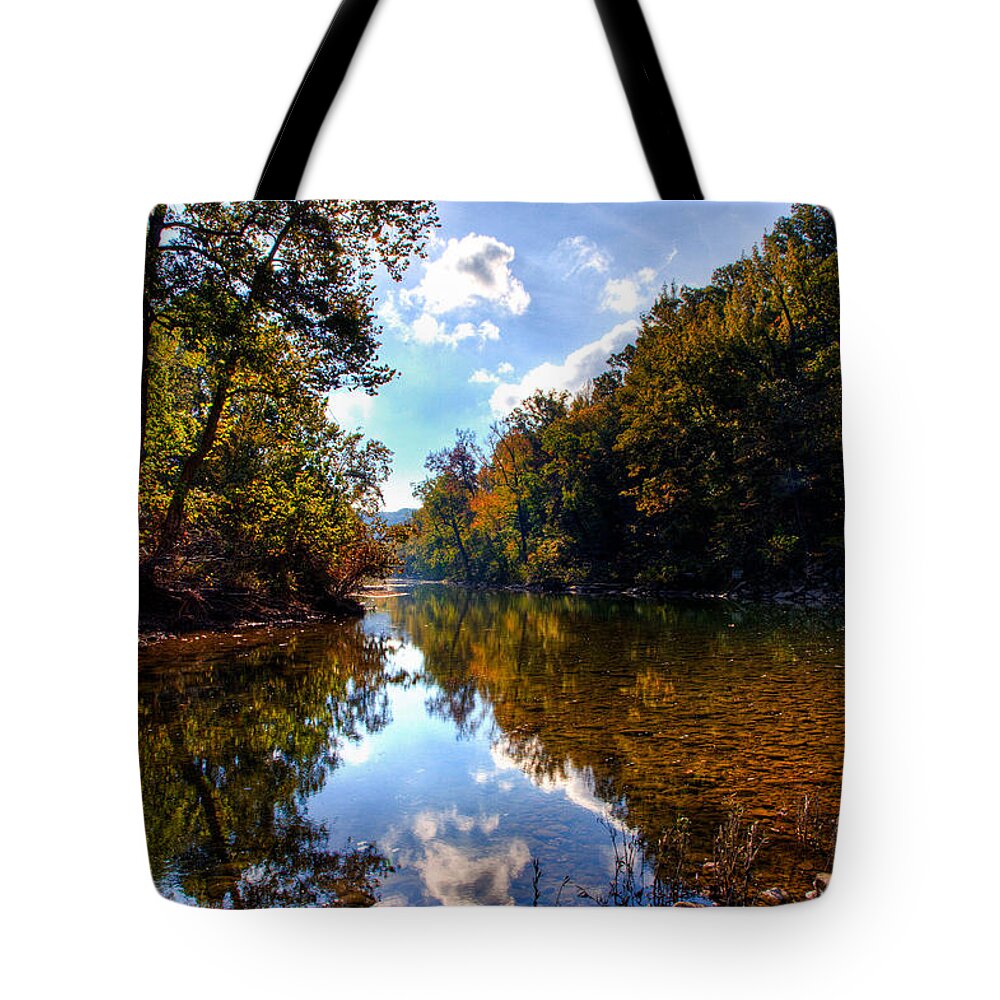 Ozark Campground Tote Bag featuring the photograph Downriver at Ozark Campground by Michael Dougherty