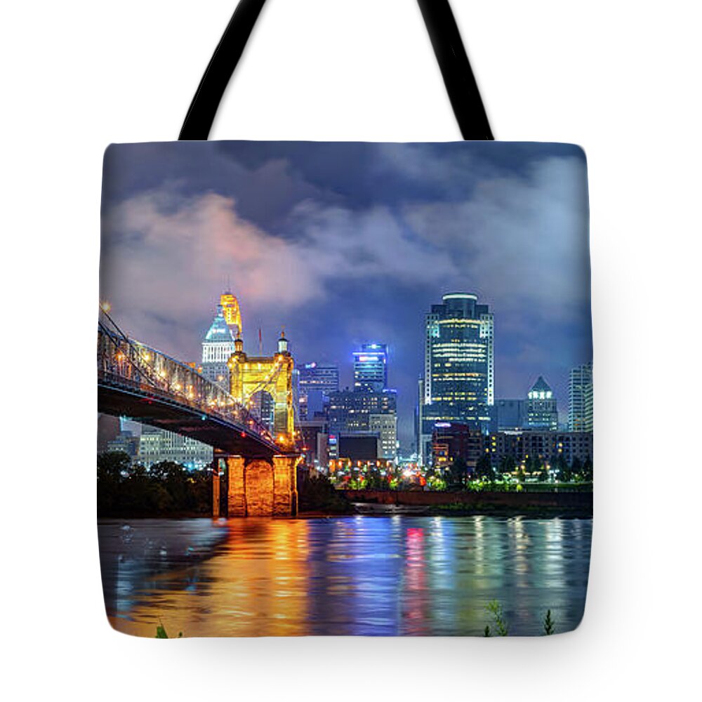 Cincinnati Tote Bag featuring the photograph Downtown Cincinnati Skyline in Color by Gregory Ballos