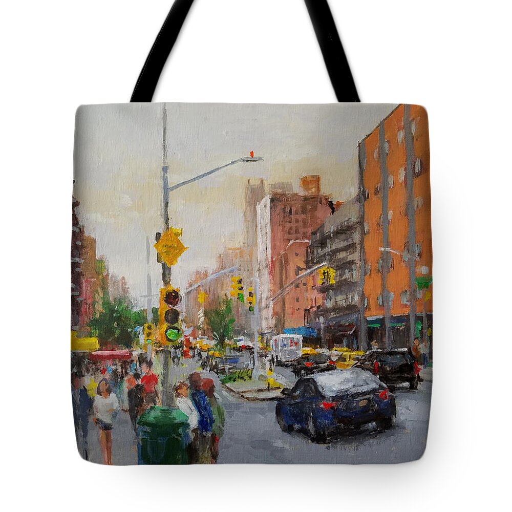 Landscape Tote Bag featuring the painting Downtown on Seventh No. 1 by Peter Salwen