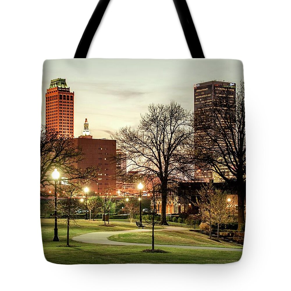 Veterans Park Tote Bag featuring the photograph Veterans Park Skyline View Of Tulsa Oklahoma by Gregory Ballos