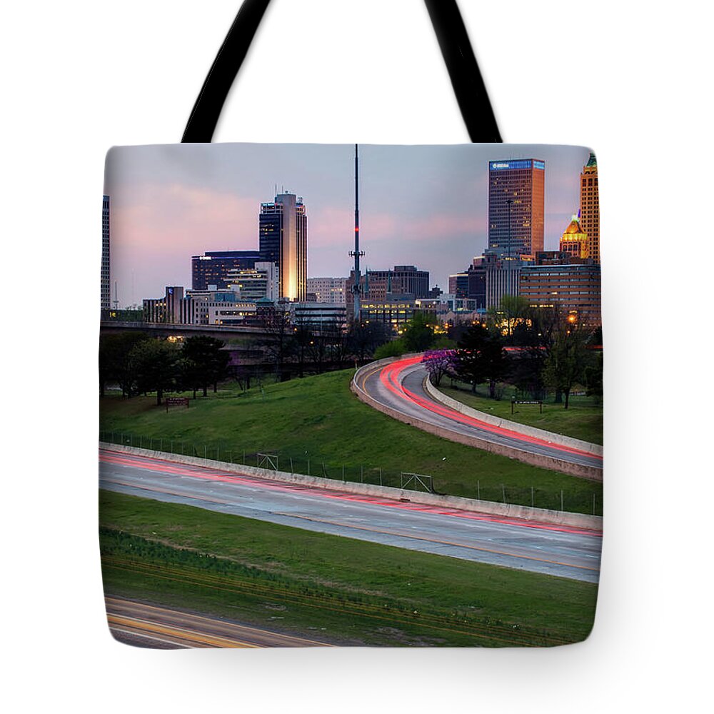 America Tote Bag featuring the photograph Downtown Tulsa Oklahoma with Passing Traffic by Gregory Ballos