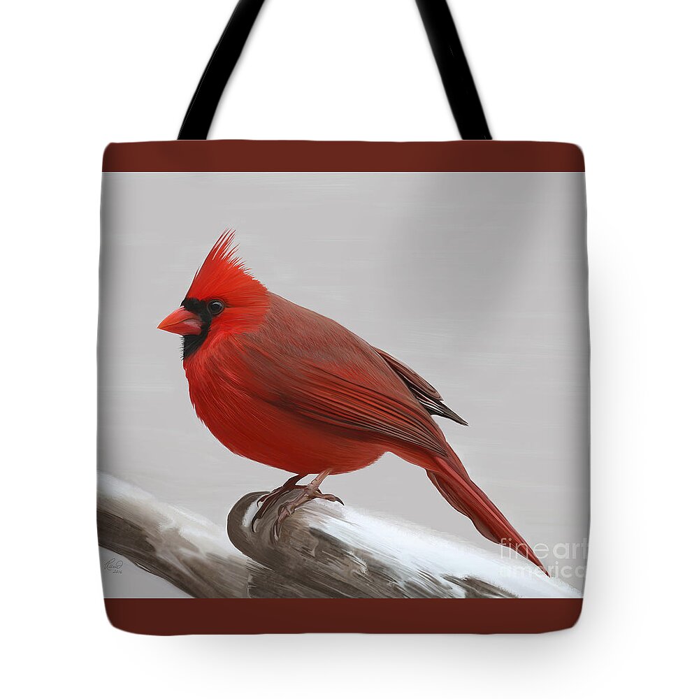 Cardinal Tote Bag featuring the painting Downy Winter Male by Rand Herron