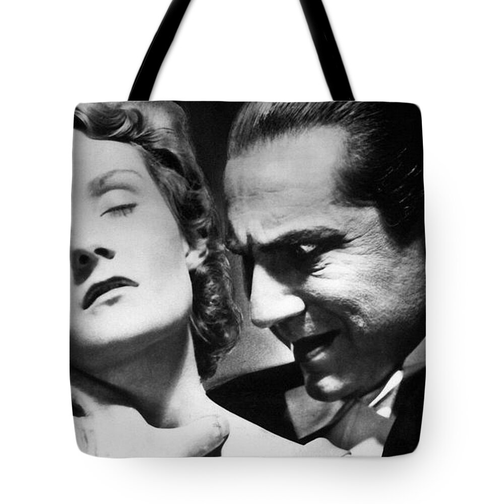 Dracula Tote Bag featuring the photograph Dracula Bela Lugosi bites lady by Vintage Collectables