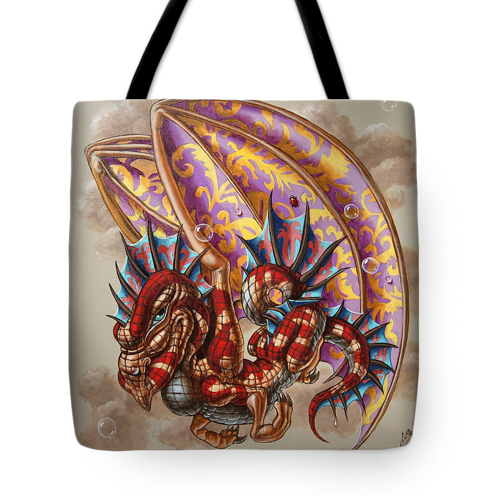 Dragon Tote Bag featuring the painting Dragon and a ladybird by Victor Molev
