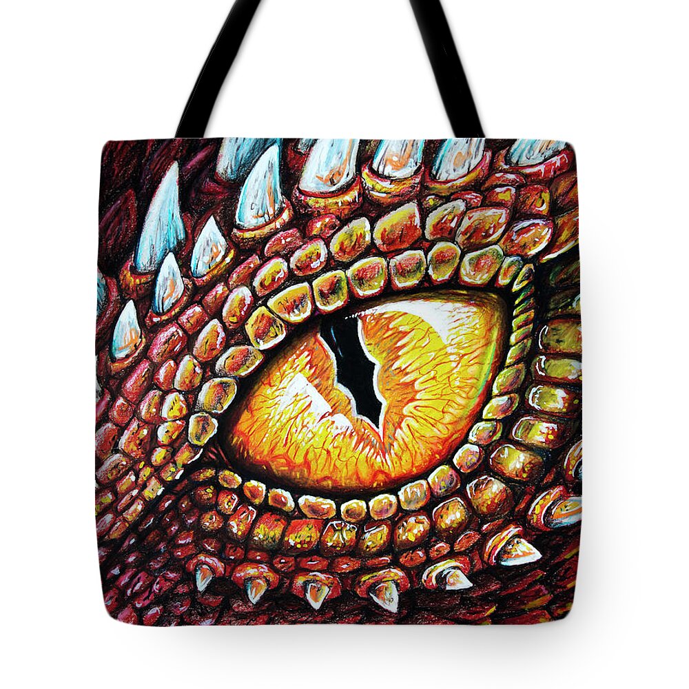 Dragon Tote Bag featuring the drawing Dragon Eye by Aaron Spong