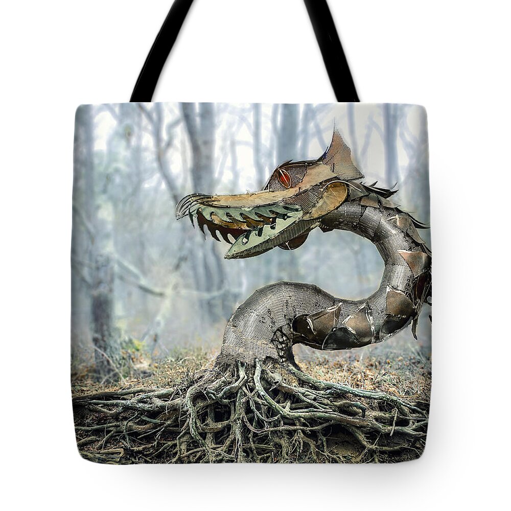 Dragon Tote Bag featuring the digital art Dragon Root by Rick Mosher