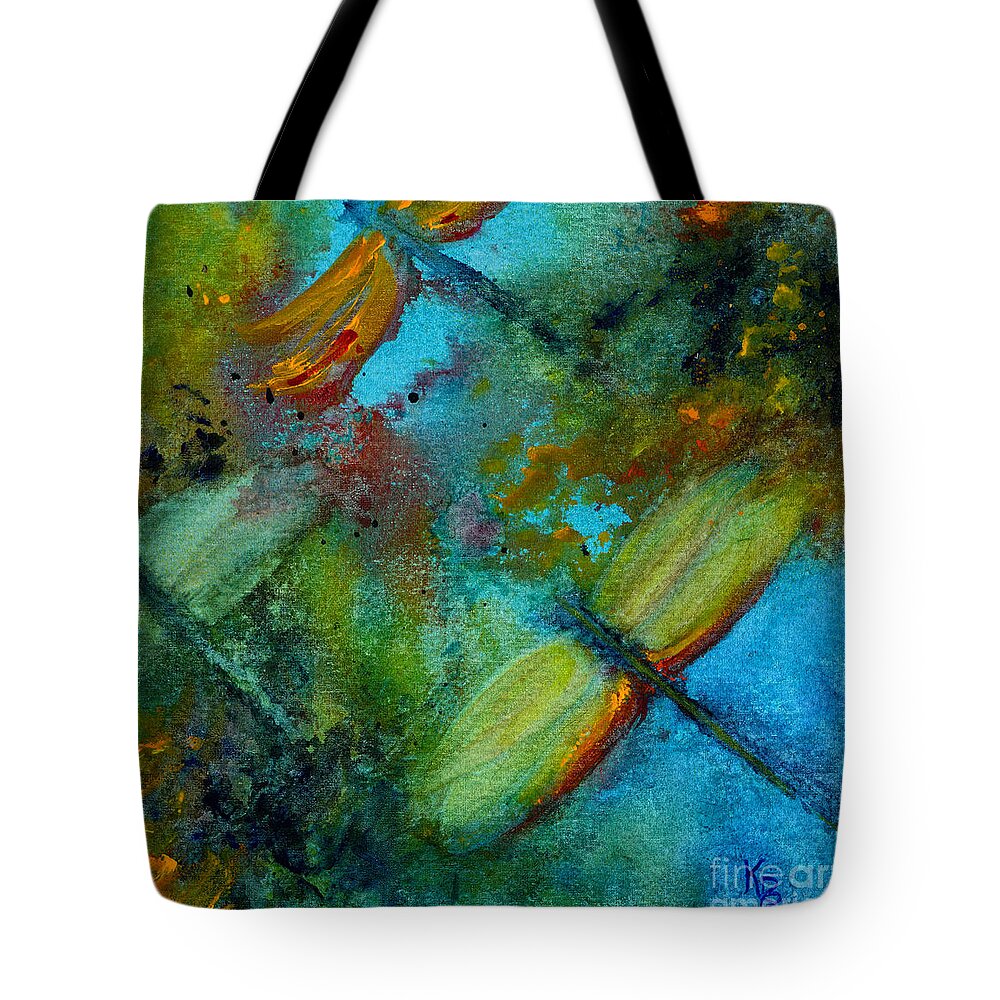 Dragonfly Tote Bag featuring the painting Dragonflies by Karen Fleschler