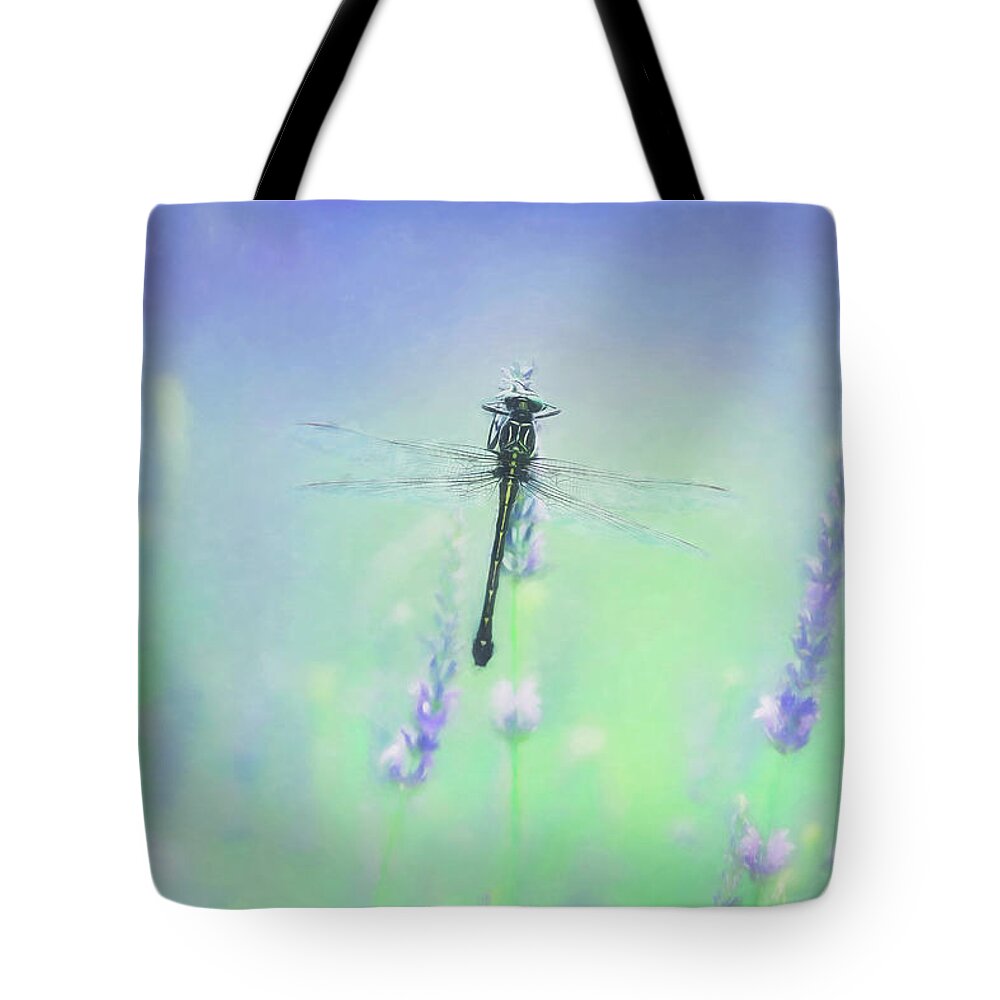 Dragonfly Tote Bag featuring the photograph Dragonfly on Lavender Painting by Carrie Ann Grippo-Pike