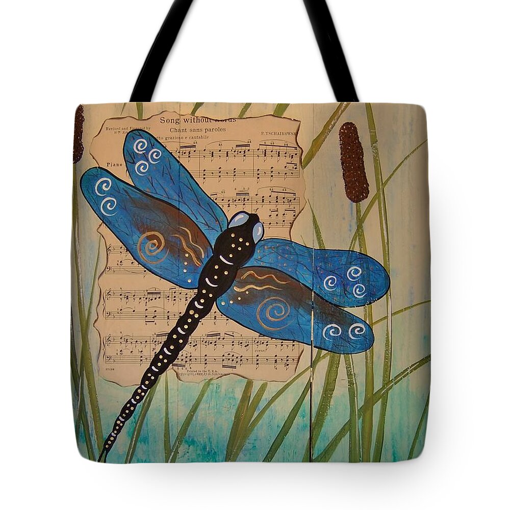 Dragonfly Tote Bag featuring the painting Dragonfly Song by Cindy Micklos