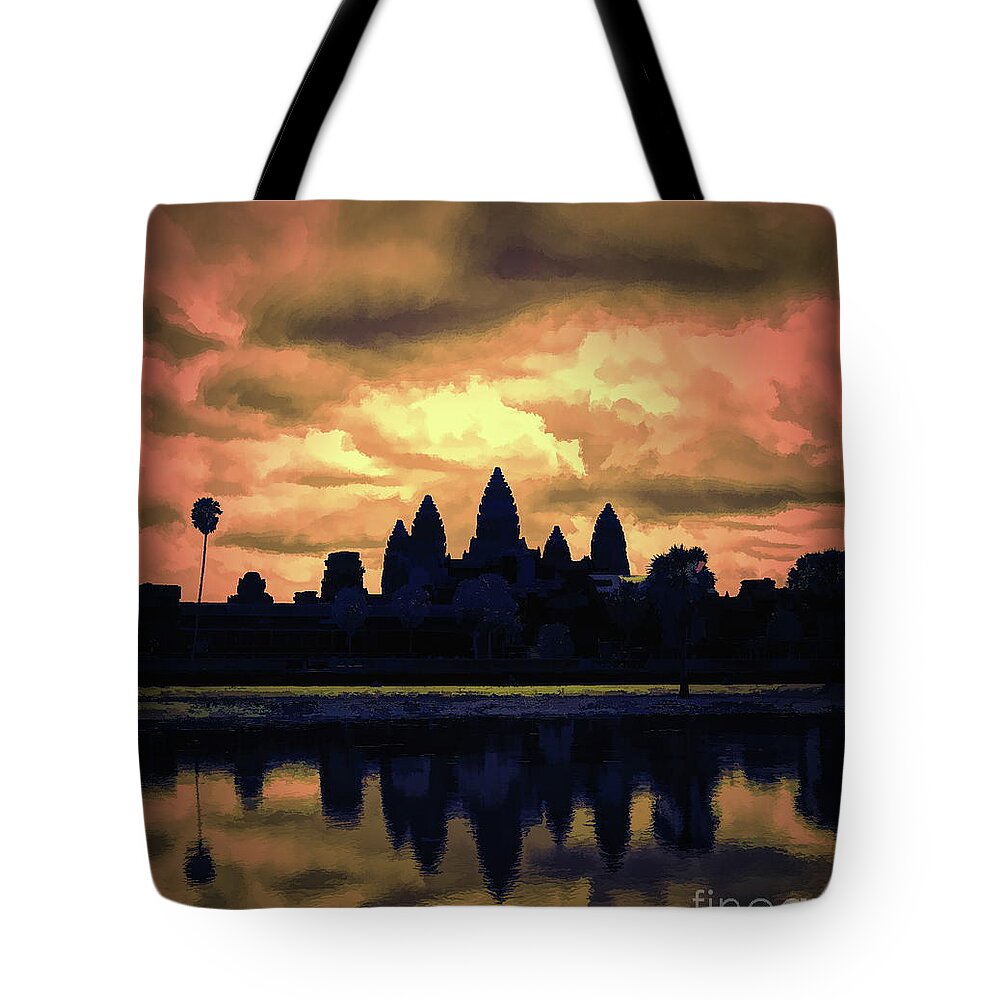 Angkor Wat Tote Bag featuring the digital art Dramatic Angkor Wat by Chuck Kuhn
