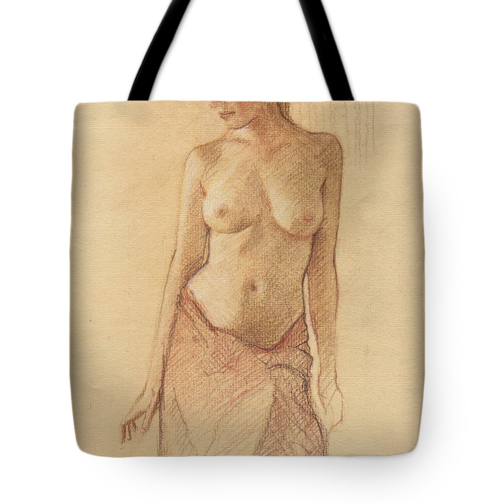 Breasts Tote Bag featuring the drawing Draped Figure by David Ladmore