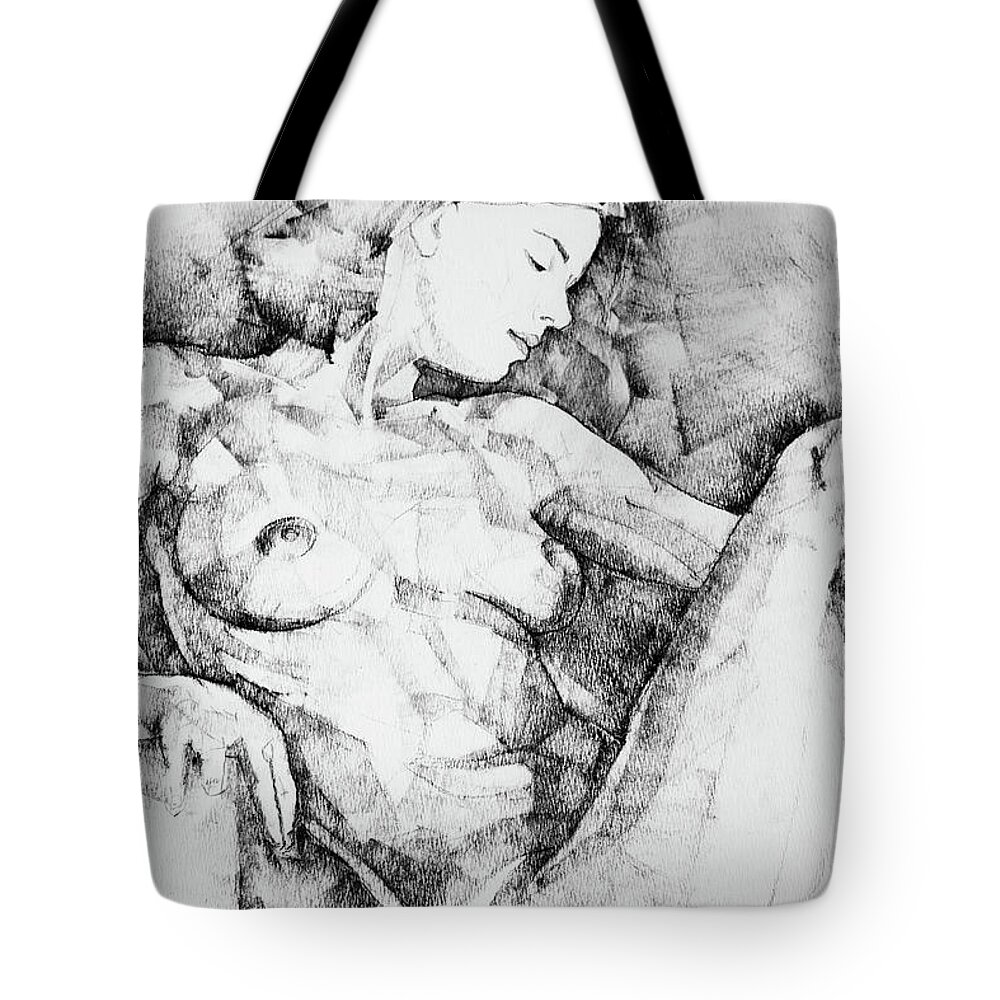 Drawing Tote Bag featuring the drawing Drawing Beautiful Girl Figure by Dimitar Hristov