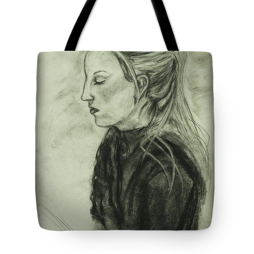 Figure Tote Bag featuring the drawing Drawing of an Artist by Angelique Bowman
