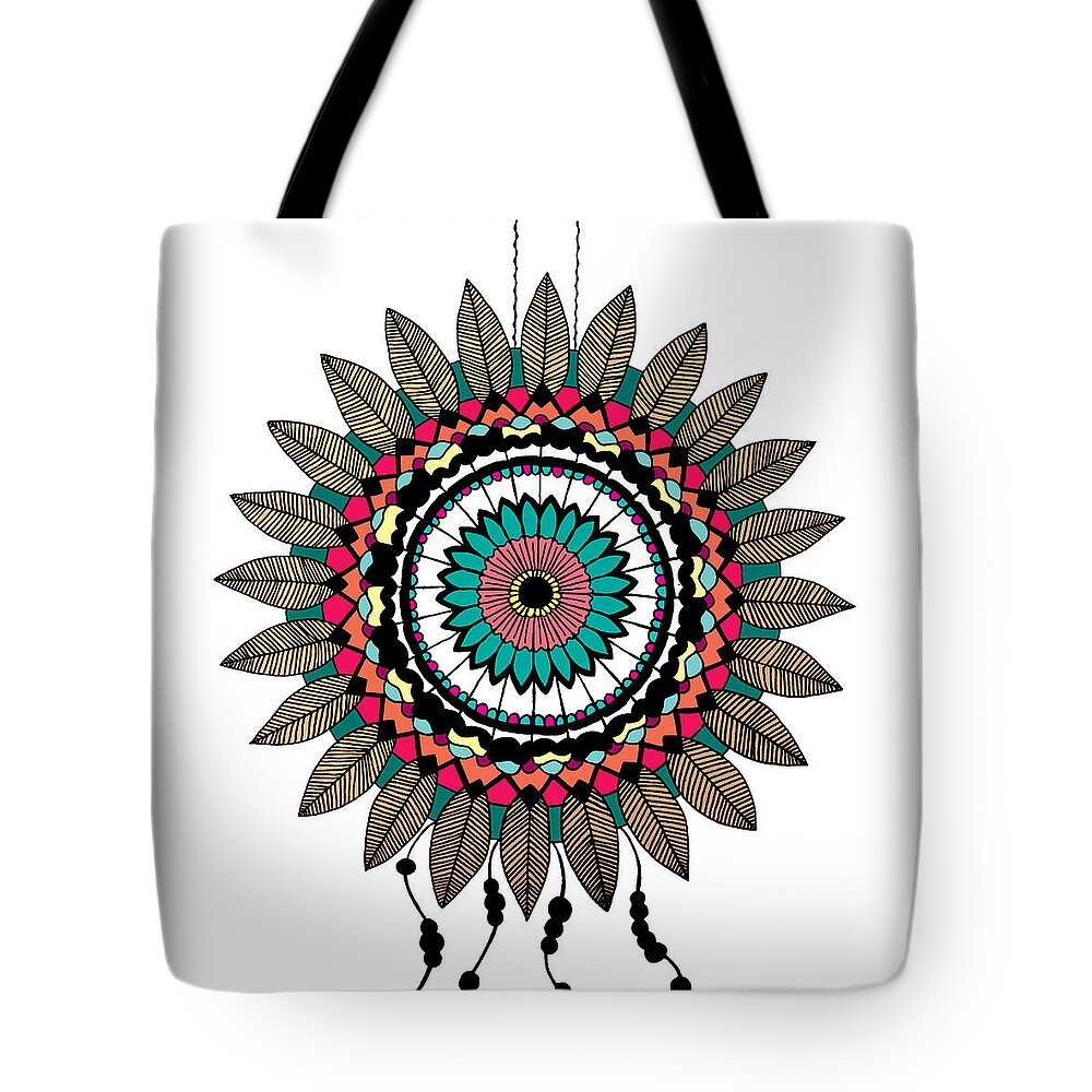 Mandala Tote Bag featuring the digital art Dreamcatcher Mandala by Elizabeth Davis