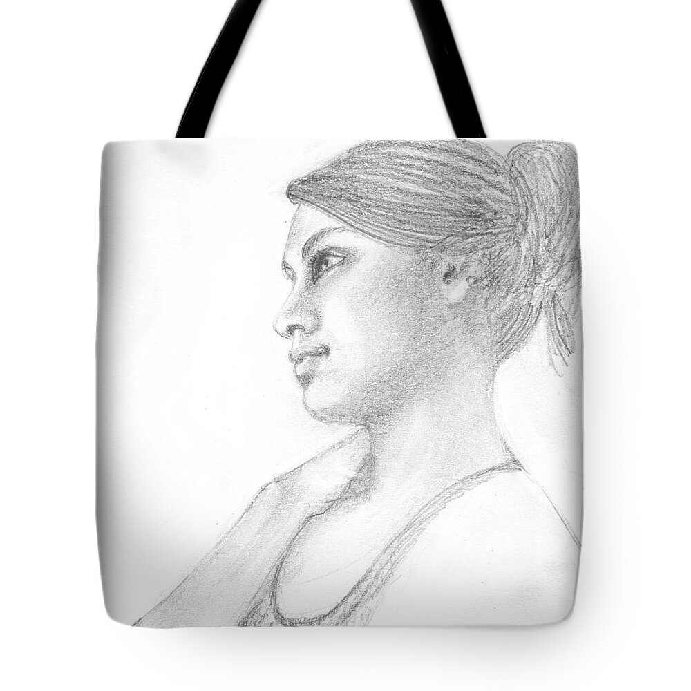 Dreamy Girl Tote Bag featuring the drawing Dreamer by Asha Sudhaker Shenoy