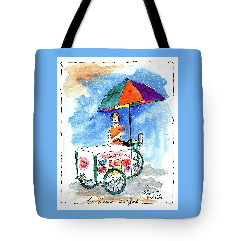 Ice Cream Tote Bag featuring the painting Dreamsicle Girl by Adele Bower