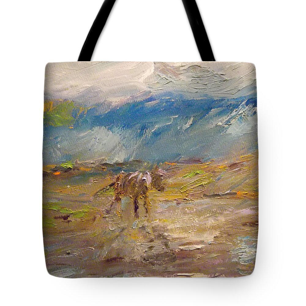 Rain Tote Bag featuring the painting Drenched by Susan Esbensen