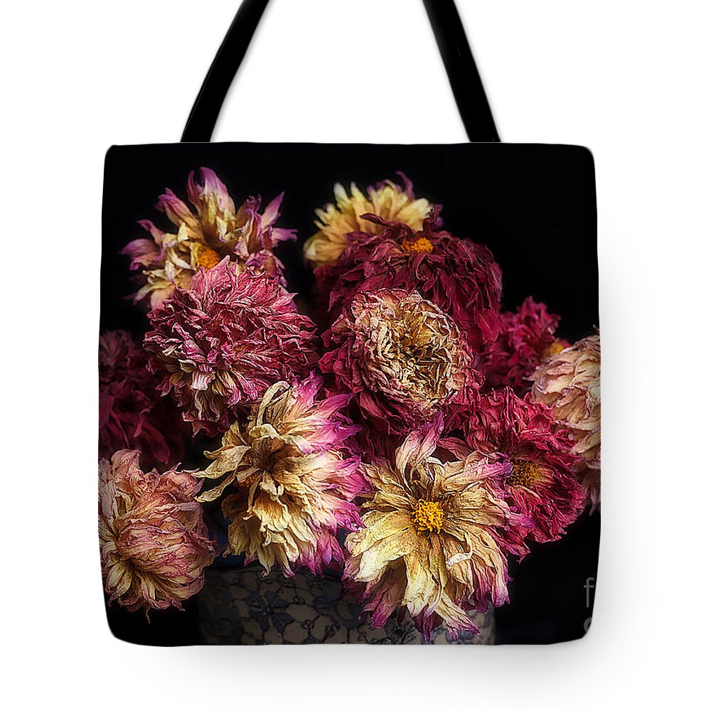 Flowers Tote Bag featuring the photograph Dried Dahlias from the Garden by Ann Jacobson