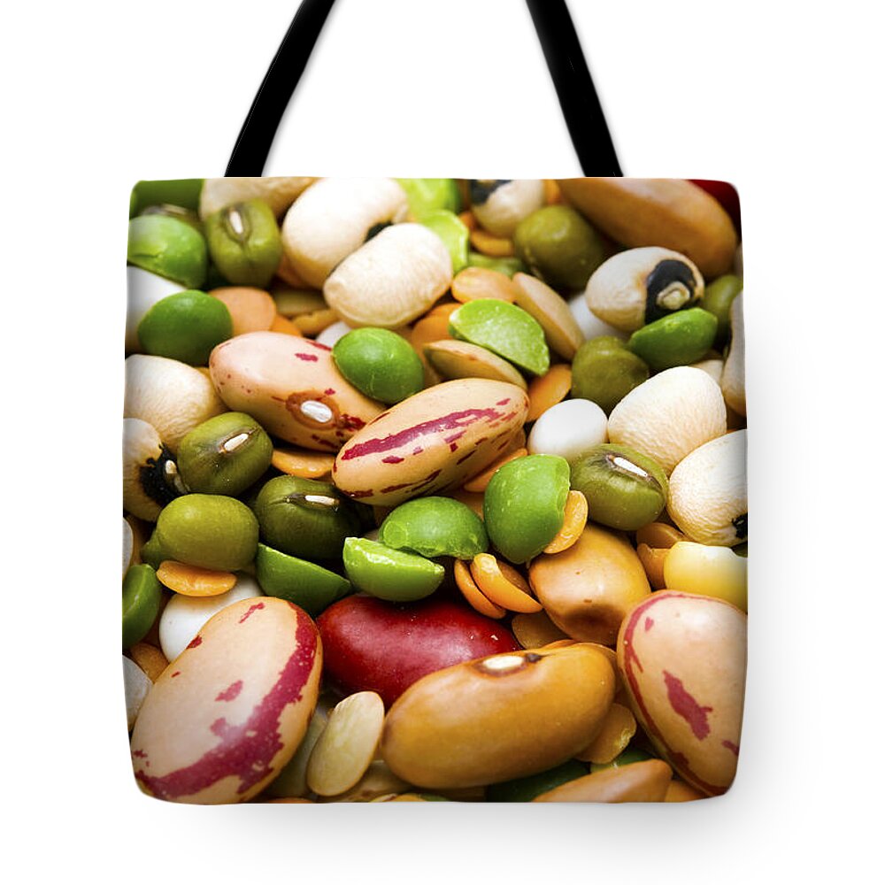 Macro Tote Bag featuring the photograph Dried legumes and cereals by Fabrizio Troiani
