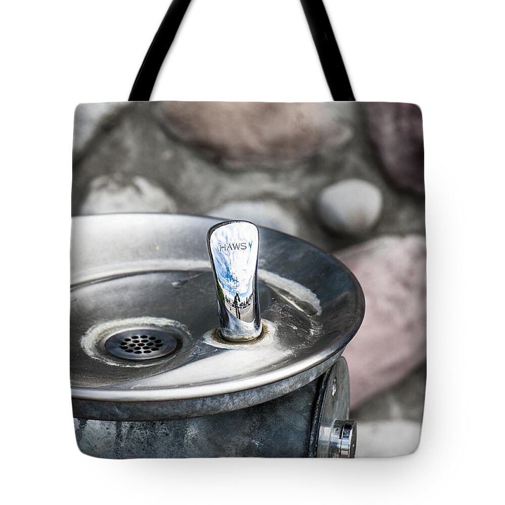 Steel Tote Bag featuring the photograph Drinking Fountain by Steven Dunn