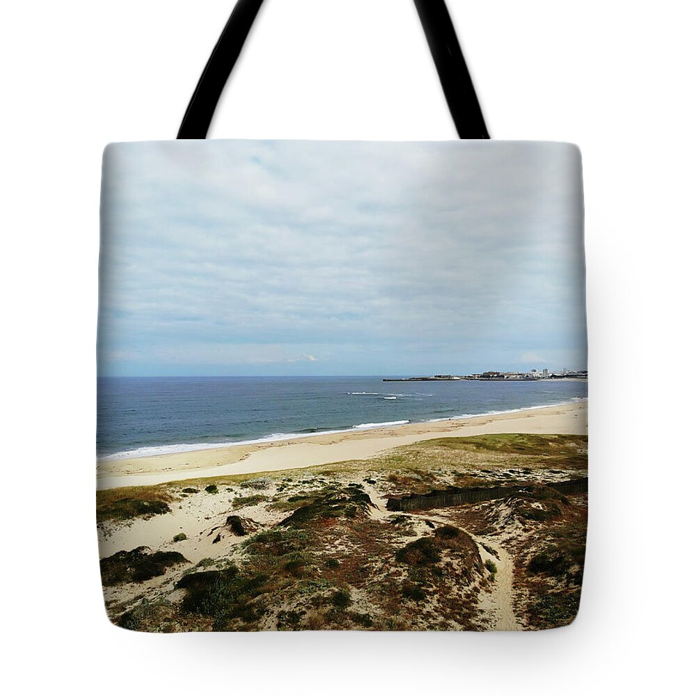 Beach Tote Bag featuring the photograph Drone beach photo by Paulo Goncalves