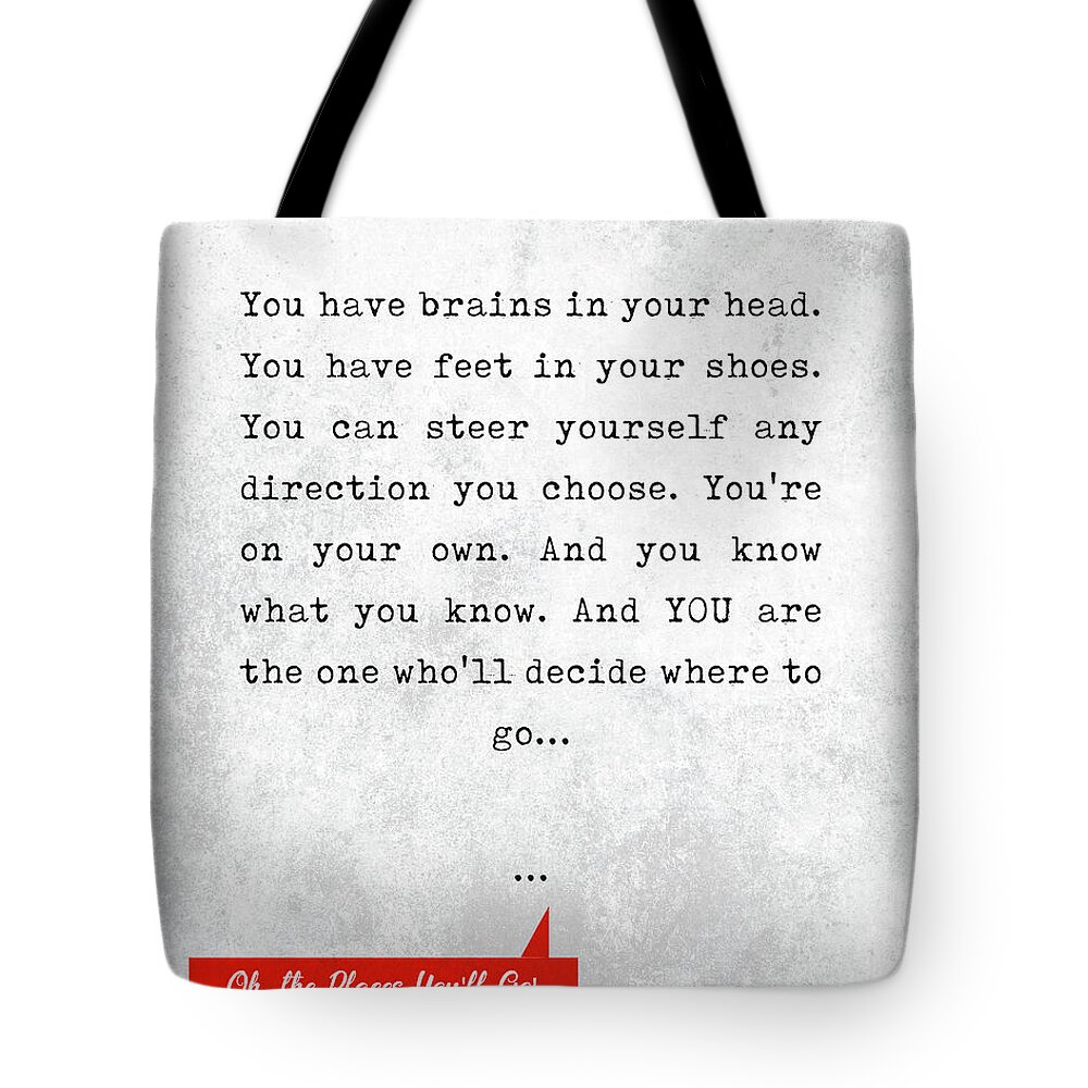 Dr.seuss Tote Bag featuring the mixed media Dr.Seuss Quotes - Oh, The Places You'll Go - Literary Quotes - Book Lover Gifts - Typewriter Quotes by Studio Grafiikka