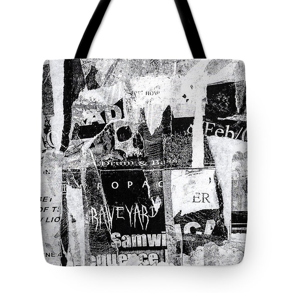 Skull Tote Bag featuring the mixed media Drum and Bass by Roseanne Jones