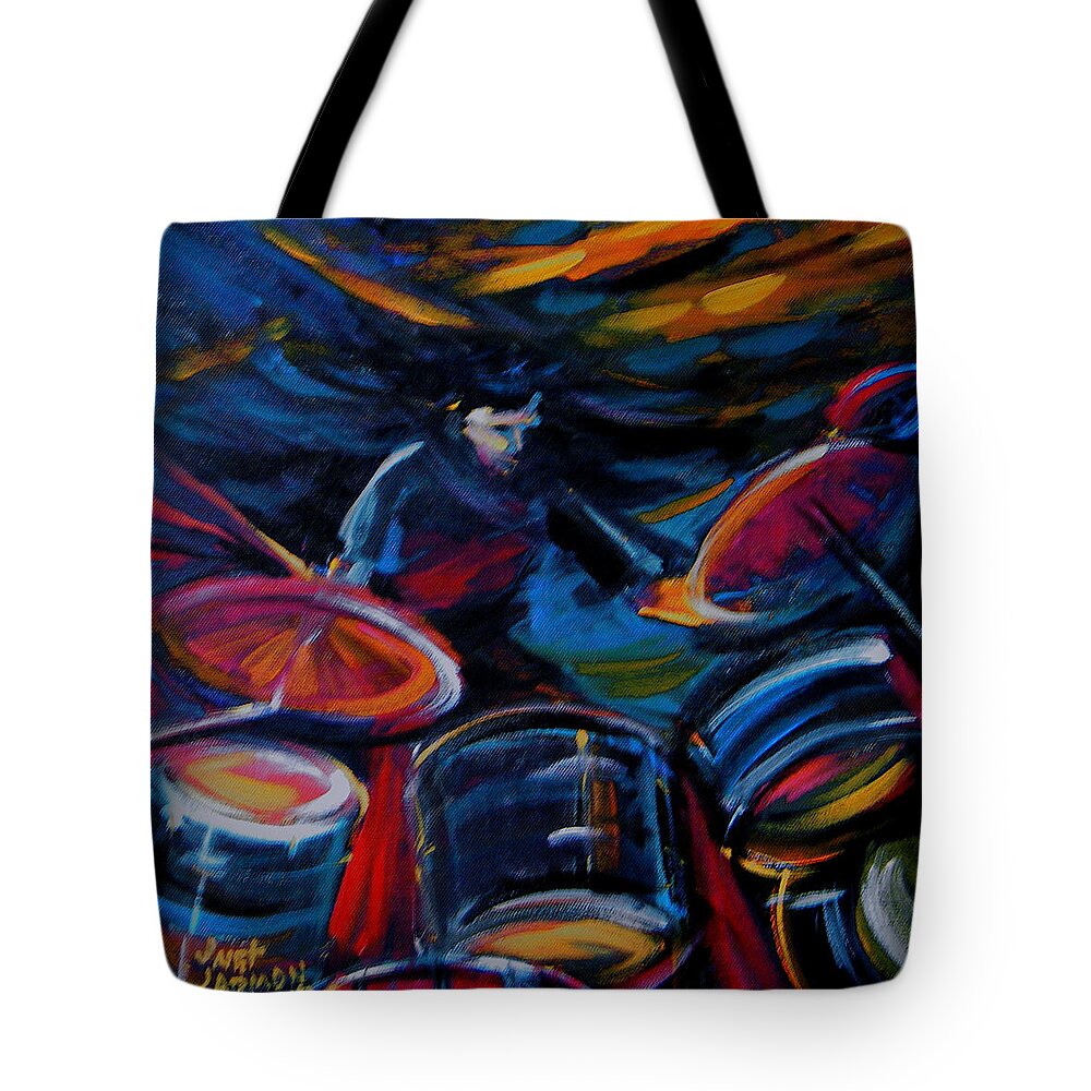 Drummer Tote Bag featuring the painting Drummer Craze by Jeanette Jarmon