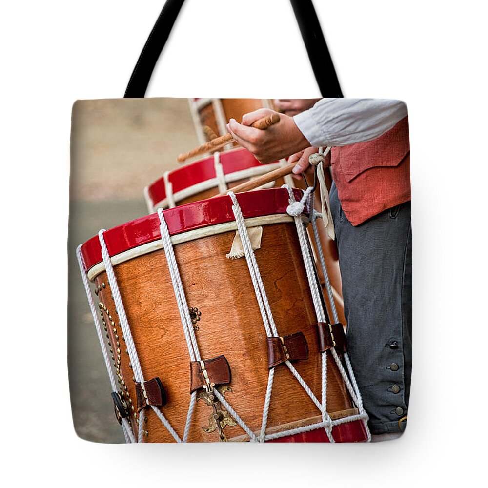 Music Tote Bag featuring the photograph Drums Of The Revolution by Christopher Holmes
