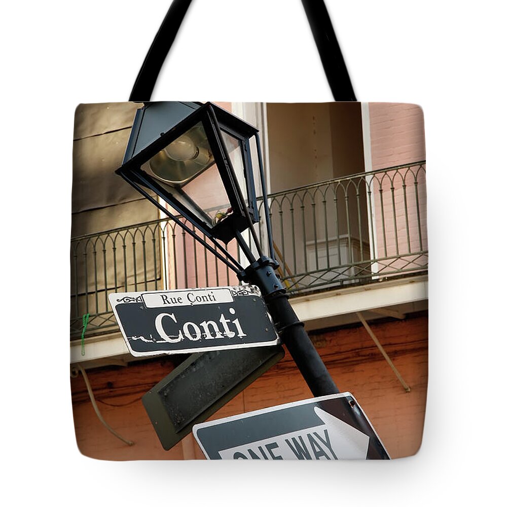 New Orleans Tote Bag featuring the photograph Drunk Street Sign French Quarter by KG Thienemann